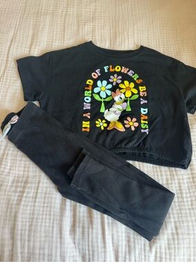 Zara Black Kids leggings Set with Colorful Daisy Graphic Disney